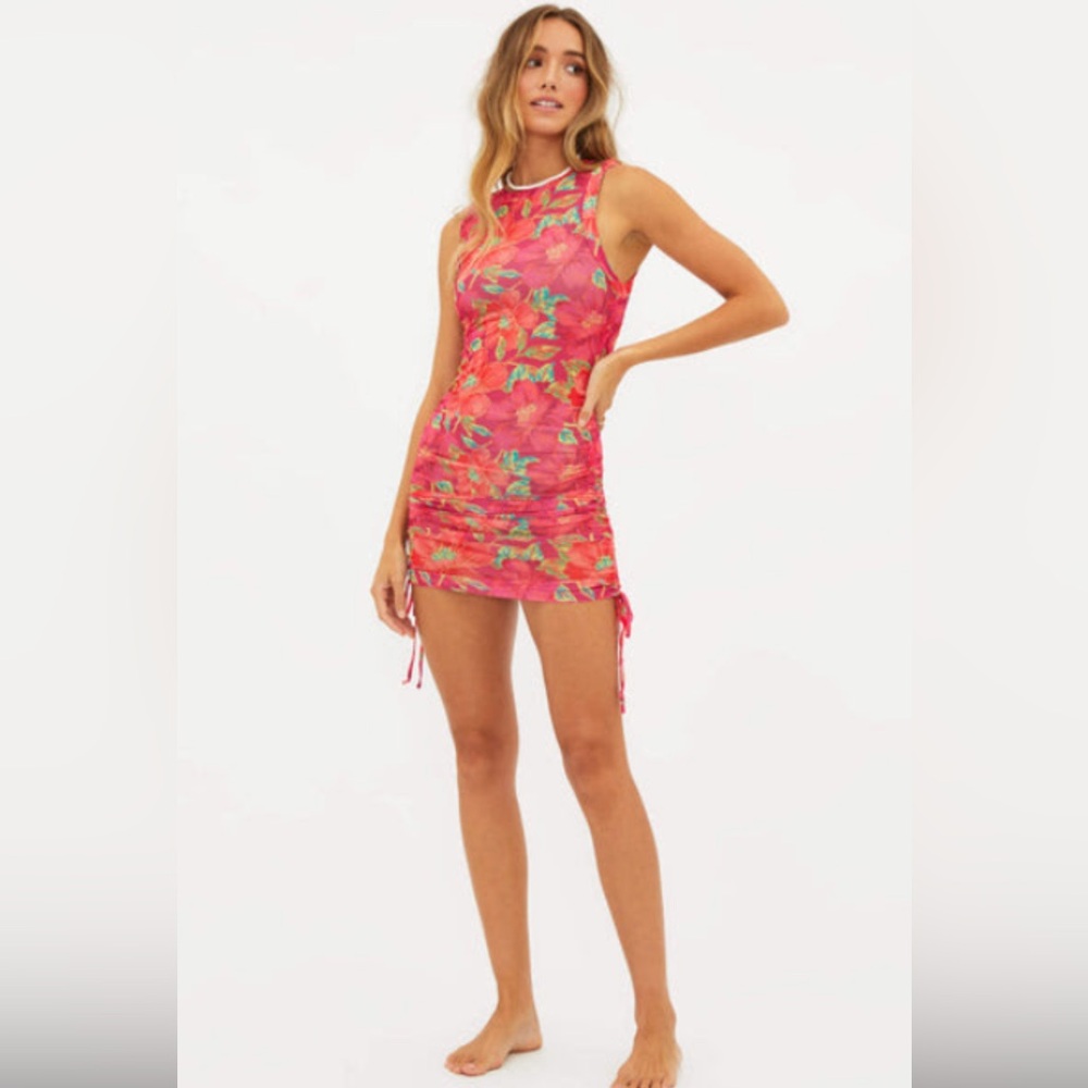 Beach Riot Pink Floral Mesh Swim Coverup Dress